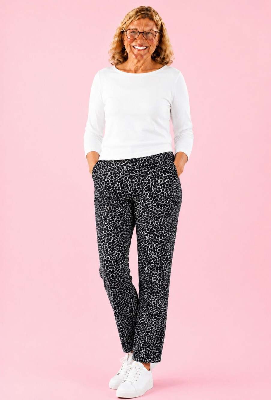 WHBM Black and White Patterned Straight Leg Pants